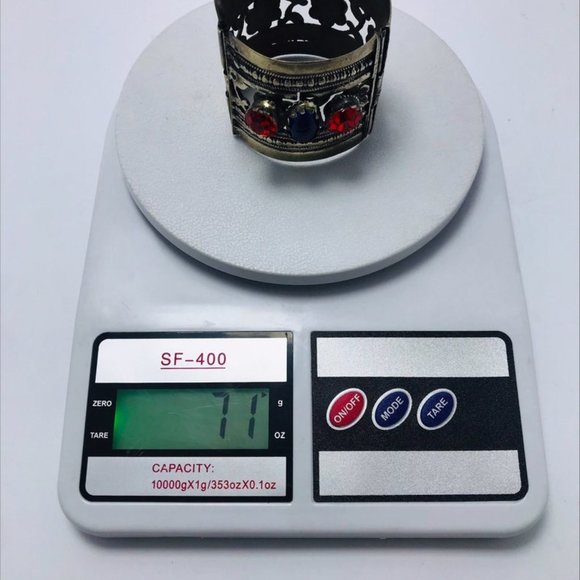 Single Red and Blue Glass Stone Cuff Bracelet, Nomadic Bracelet, Vintage Cuff - Picture 9 of 10